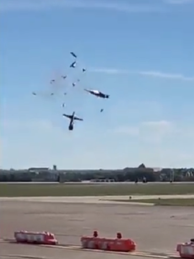 Two World War II aircraft collide at a US air display